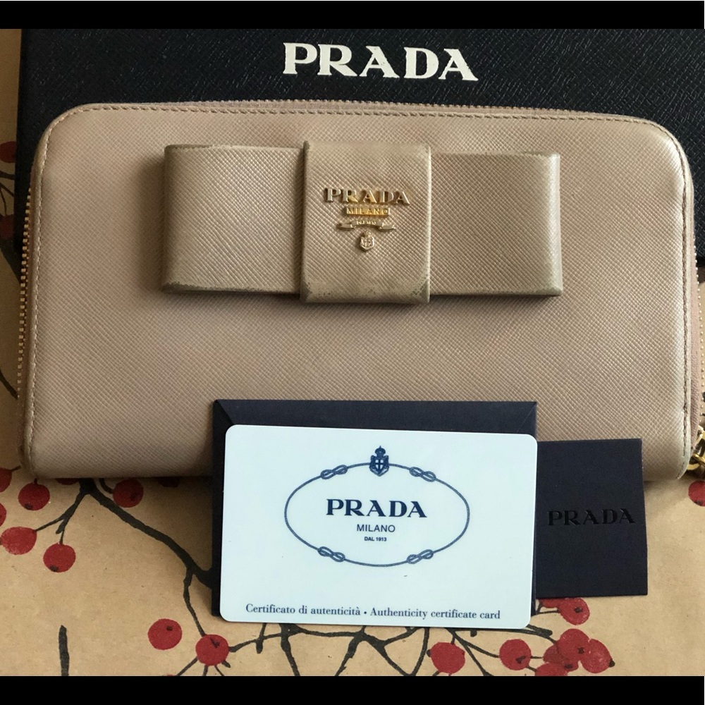 Authentic Prada Saffiano Fiocco bow zip around long wallet